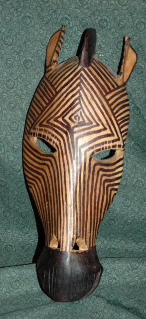 African Wood Zebra Mask Hand Carved Painted