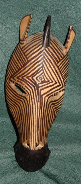 African Wood Zebra Mask Hand Carved Painted