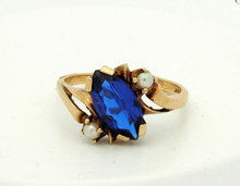 Royal Blue Spinel & Seed Pearl Gold Ring
