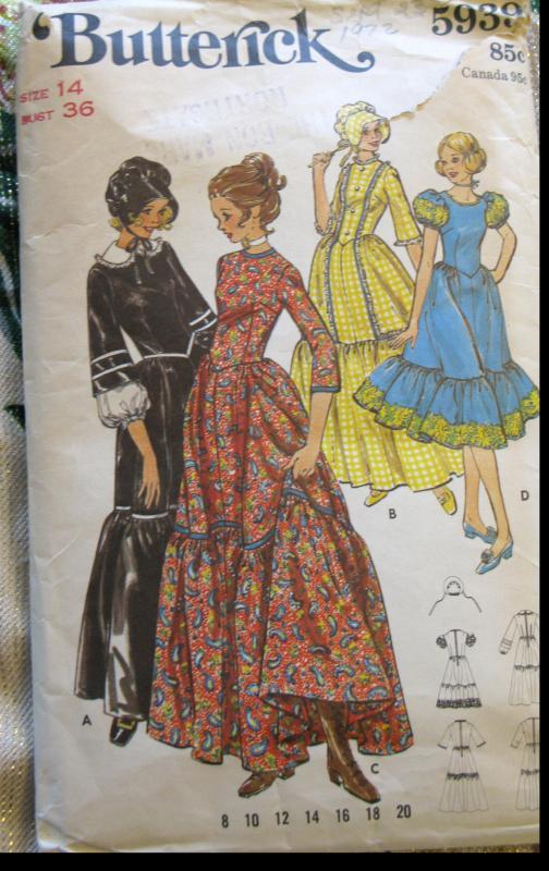 Vintage 1970's Butterick Costume Pattern No.5939 Misses Centennial Colonial Gown Costume Dress Size 14