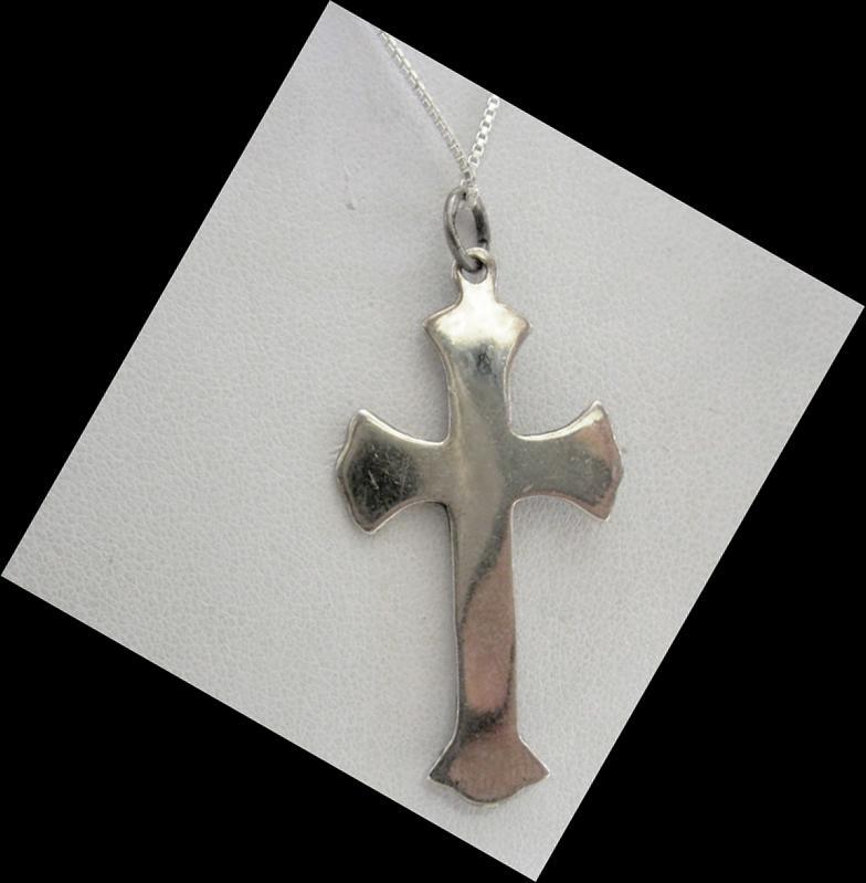 Large Sterling Silver & Black Onyx Cross Pendant Necklace with Chain Gothic