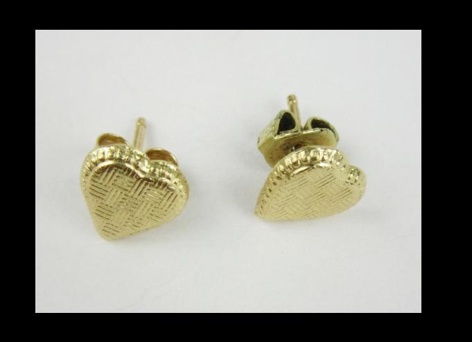 14k Gold Heart Earrings with Etched Design .4 grams