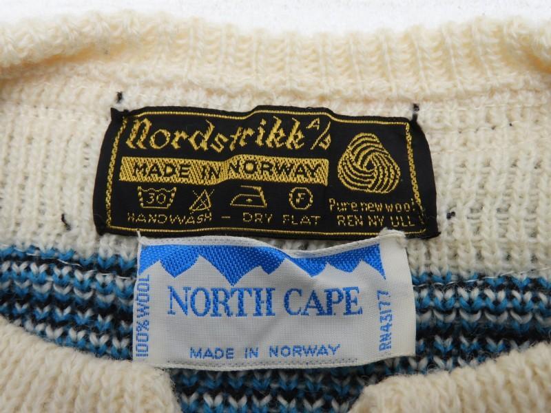 Vintage Norwegian Nordstrikk Blue & White Hand Knit Cardigan Wool Sweater North Cape 100% Wool with Pewter Toggles