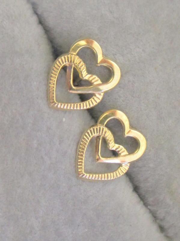 14kt Yellow Gold Double Interlocking Heart Earrings
