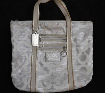Coach Poppy Silver Op Art Lurex Glam Tote