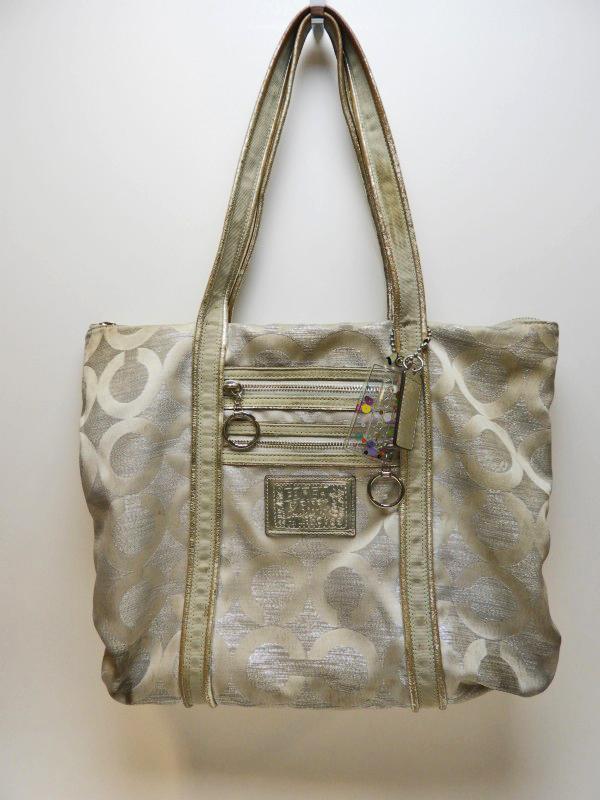 Coach Poppy Silver Op Art Lurex Glam Tote