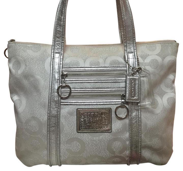 Coach Poppy Silver Op Art Lurex Glam Tote
