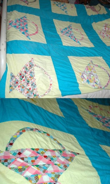 Unfinished Patch work Applique Basket Quilt
