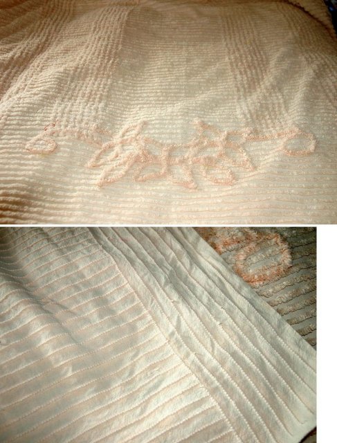 Vintage Pink Heart Pattern Chenille Bedspread