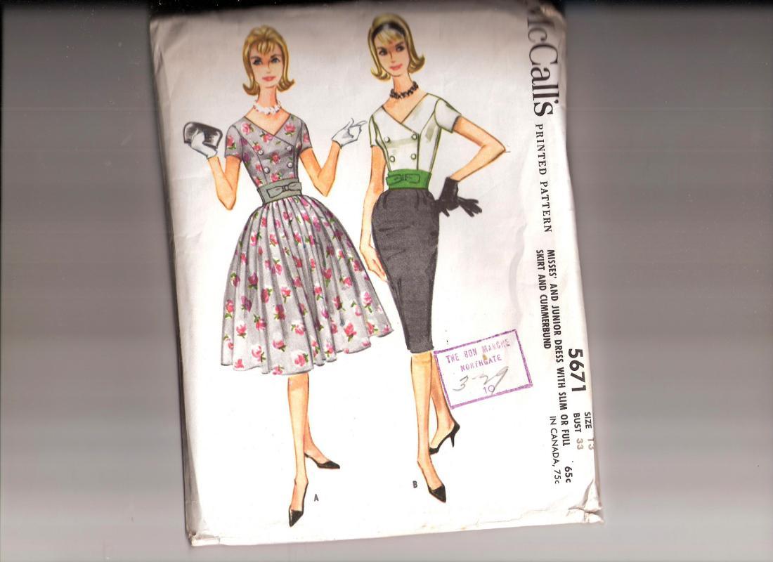 Vintage 60's Dress Pattern - McCalls 5671vMisses' Double Breasted Dress in Two Variations - SZ 13