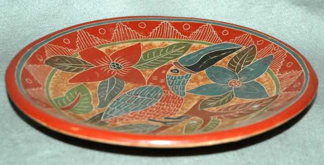 Old Mexican Toucan Plate Folk Art Terra-cotta