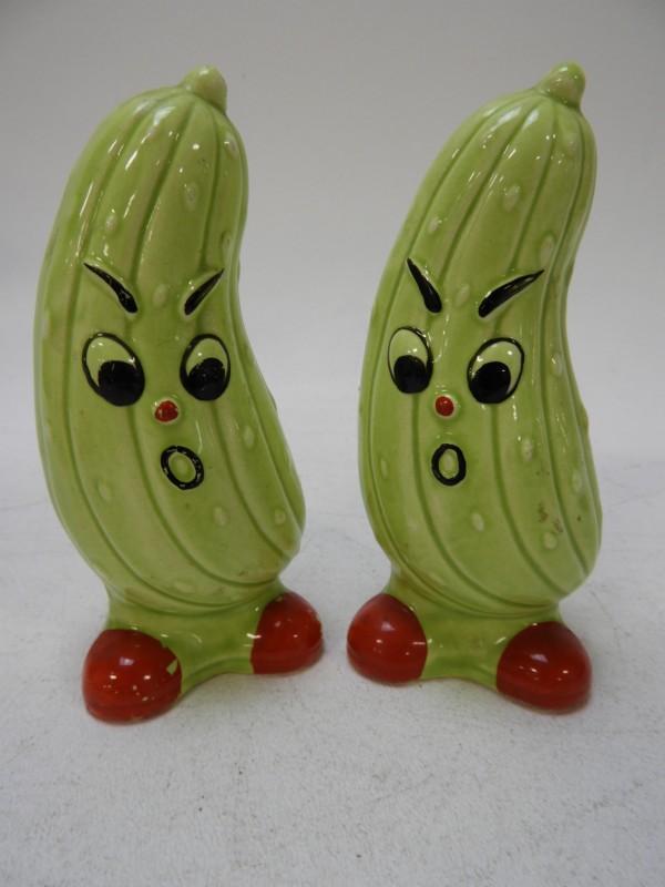 Anthropomorphic Pickles Salt & Pepper Shakers, Vintage Japan