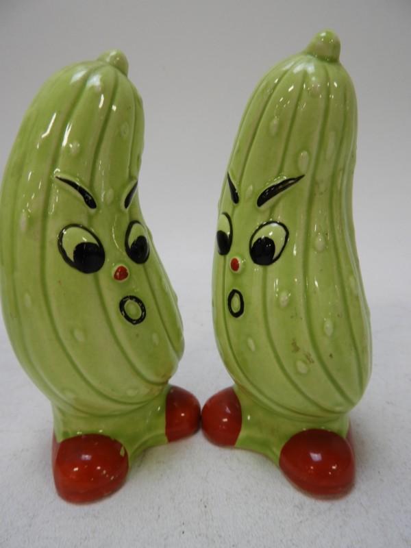 Anthropomorphic Pickles Salt & Pepper Shakers, Vintage Japan