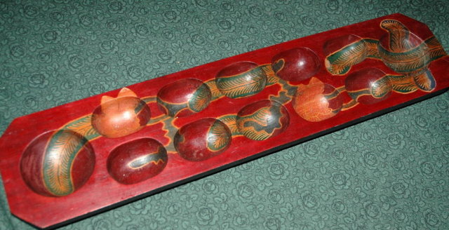 Beautiful Painted Wood African Oware Game
