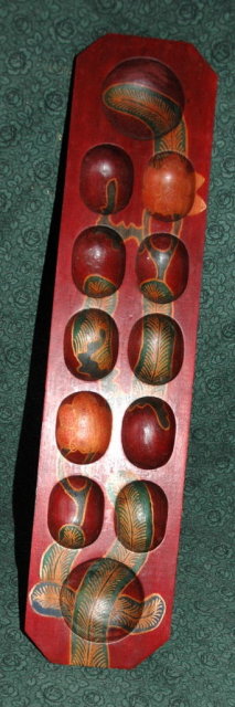 Beautiful Painted Wood African Oware Game