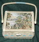 Mountain Scene Tapestry Wicker Sewing Basket **PRICE REDUCTION**!