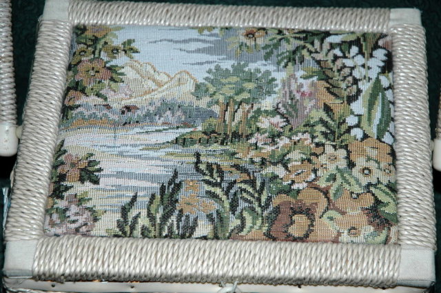 Mountain Scene Tapestry Wicker Sewing Basket **PRICE REDUCTION**!
