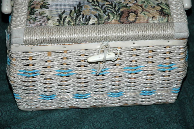 Mountain Scene Tapestry Wicker Sewing Basket **PRICE REDUCTION**!