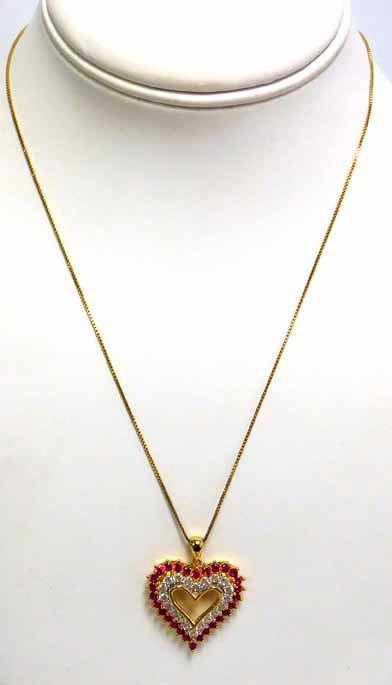 Ruby & White Sapphires Sterling Vermiel Heart Pendant and Chain