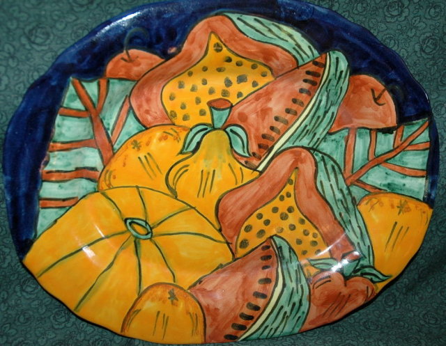 Old Mexican Folk Art Talavara Platter, signed