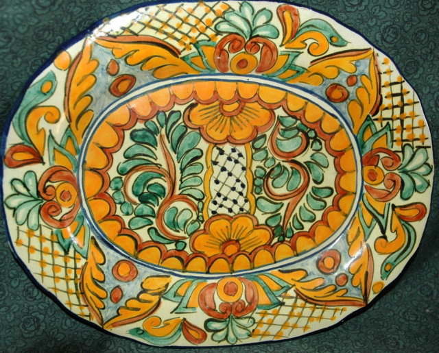 Lovely Old Mexican Oval Talavara Platter-