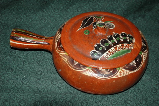 Very Old Mexican Pottery Dish with Lid/Handle