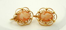 Carved Shell Cameo Sorrento Clip On Earrings