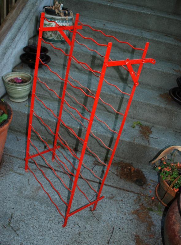 French Wine Rack by Rigidex, Mid-Century Red Metal Folding Floor Standing or Wall Mount
