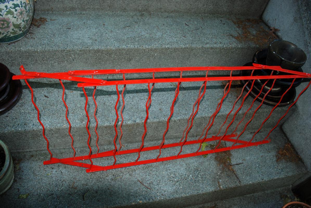 French Wine Rack by Rigidex, Mid-Century Red Metal Folding Floor Standing or Wall Mount