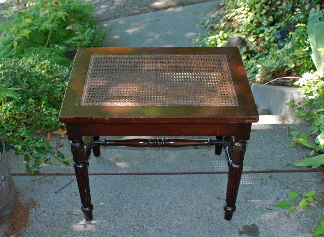 ANTIQUE PIANO BENCH WITH CANE SEAT Victorian