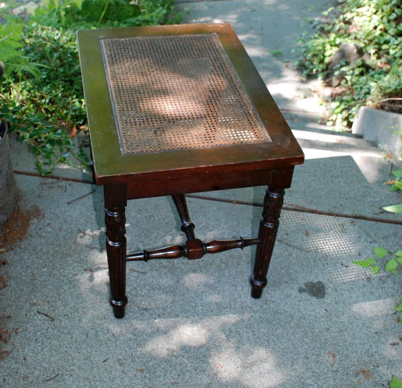ANTIQUE PIANO BENCH WITH CANE SEAT Victorian
