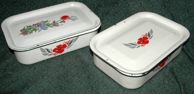 2 Enamel Graniteware Ice Box Containers -***PRICE REDUCTION!***