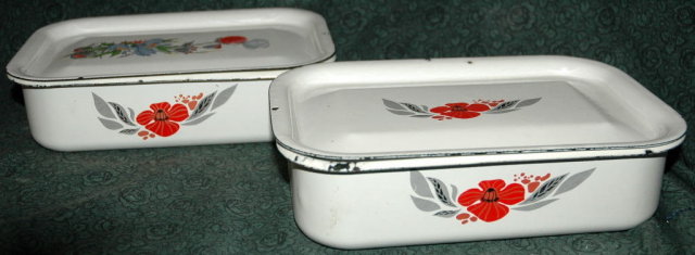 2 Enamel Graniteware Ice Box Containers -***PRICE REDUCTION!***