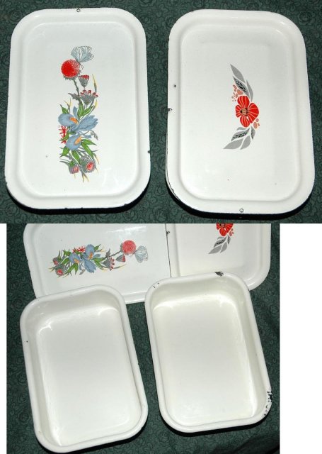 2 Enamel Graniteware Ice Box Containers -***PRICE REDUCTION!***