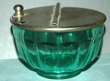 Paneled Green Glass Salt Container RARE GLASS