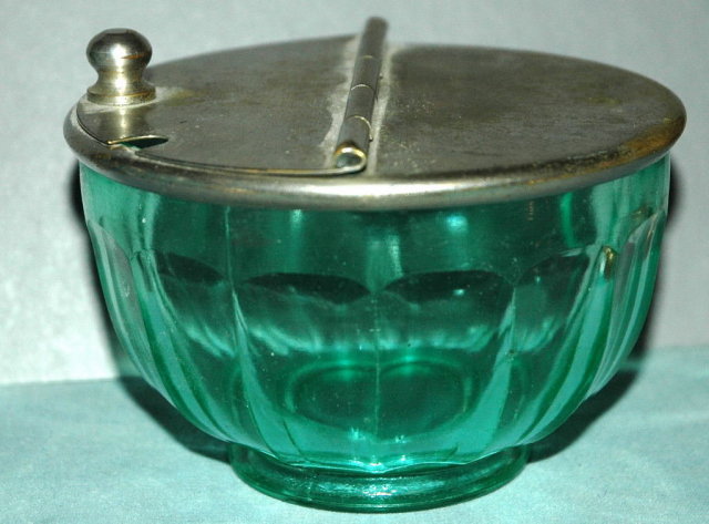 Paneled Green Glass Salt Container RARE GLASS