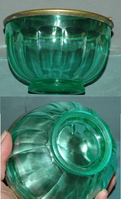 Paneled Green Glass Salt Container RARE GLASS