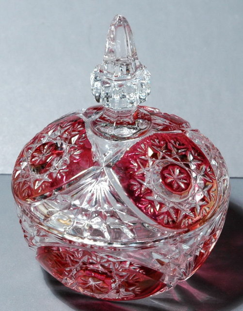 Ruby Flash Crystal Glass Lidded Bowl
