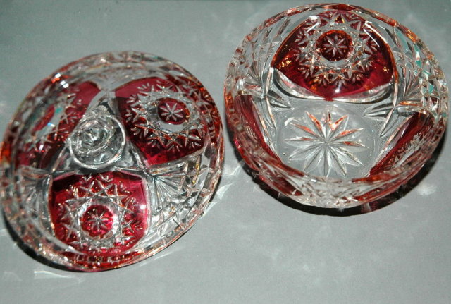 Ruby Flash Crystal Glass Lidded Bowl