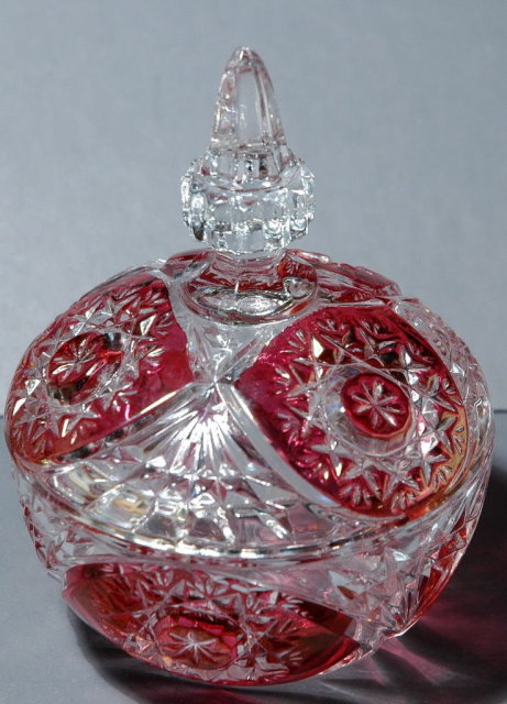 Ruby Flash Crystal Glass Lidded Bowl