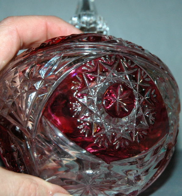Ruby Flash Crystal Glass Lidded Bowl