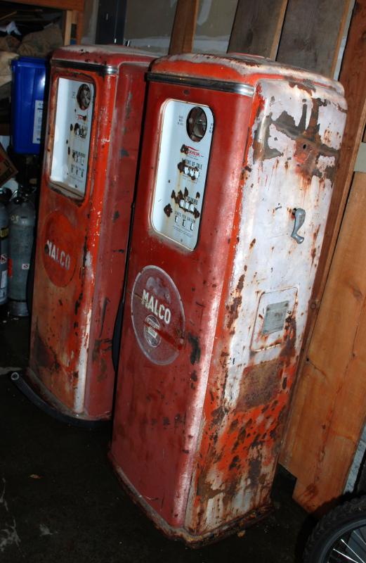 2 Malco Tokheim Gas Pumps, from New Mexico Vintage , Red