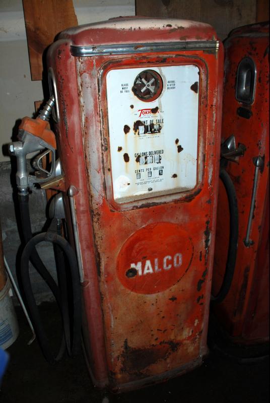 2 Malco Tokheim Gas Pumps, from New Mexico Vintage , Red