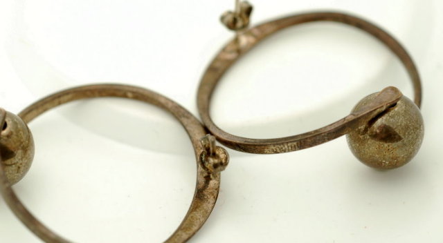 Mexico Sterling Modernist Hoop Ball Earrings-