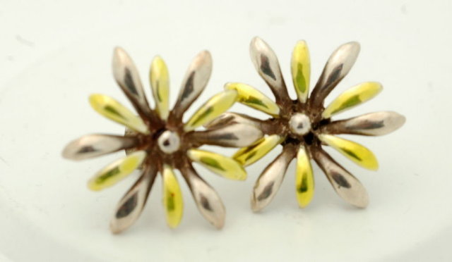 Sterling & Enamel Flower Earrings
