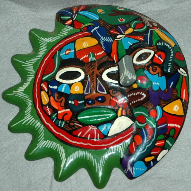 Mexican Talavera Sun Moon Face Mask Wall Plaque Folk Art