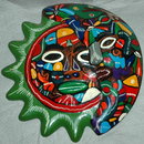 Mexican Talavera Sun Moon Face Mask Wall Plaque Folk Art