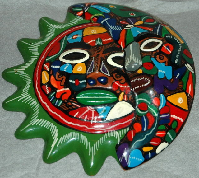 Mexican Talavera Sun Moon Face Mask Wall Plaque Folk Art
