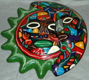 Mexican Talavera Sun Moon Face Mask Wall Plaque Folk Art