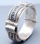 Ornate Egyptian Silver Hinged Bangle Bracelet